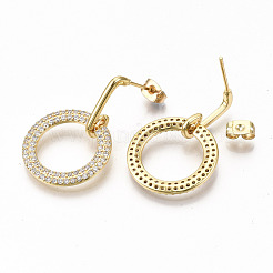Brass Micro Pave Cubic Zirconia Dangle Stud Earrings&nbsp;EJEW-S208-132B-NF