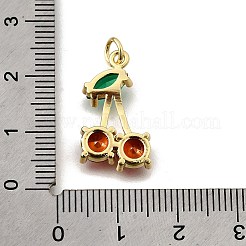 真鍮製ガラスチャーム  チェリー  多面カット  18KGP本金メッキ  20.5x14x4mm  穴：3mm&nbsp;KK-Z104-05G