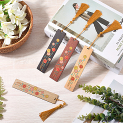 4Pcs 4 Colors Wooden Rectangle with Flower Bookmarks&nbsp;AJEW-GF0011-64