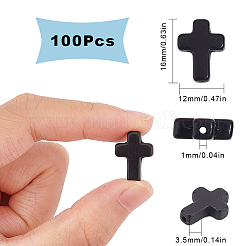 4連売り合成ターコイズビーズ連売り  染め  宗教クロス  ブラック  16x12x3.5mm  穴：1mm  約25個/連  15.75''（40センチメートル）&nbsp;TURQ-SC0001-08