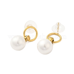 304 Stainless Steel Shell Pearl Round Stud Earrings for Women&nbsp;EJEW-U020-30G-01