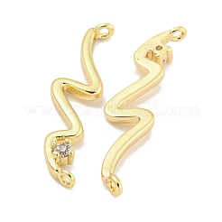 Brass Pave Clear Cubic Zirconia Wave Shaped Connector Charms&nbsp;KK-S386-28G
