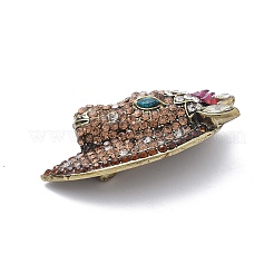 馬の頭の合金ラインストーンブローチ  ジューシーな桃  52x27mm&nbsp;JEWB-E041-18AB-03