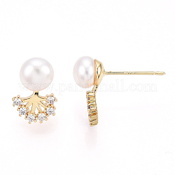 Clear Cubic Zirconia Tree of Life Stud Earrings with Natural Pearl&nbsp;PEAR-N020-06I