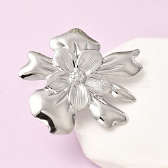 女性用フラワー 304 ステンレススチール オープンカフリング  ステンレス鋼色  内径：17.6mm&nbsp;RJEW-A091-22P