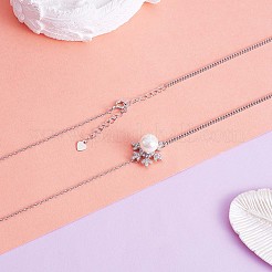 Anti-Tarnish Christmas Snowflake with Pearl Tassel Pendant Lariat Necklace&nbsp;JN1055A