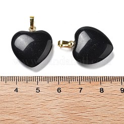 天然石オブシディアンペンダント  真鍮パーツ  ハート  22~23x20x5mm  穴：6.5x3.5mm&nbsp;G-G956-B40-G