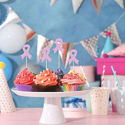 12 Bags October Breast Cancer Pink Awareness Ribbon Paper Glitter Powder Cake Inserts&nbsp;DIY-CA0007-71