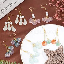花びらをテーマにしたDIYイヤリング作りキット  ガラスペンダントを含む  ガラスパールビーズ  真鍮のピアスフック  鉄パーツ  ゴールドカラー&nbsp;DIY-SC0001-26