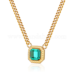 Square Stainless Steel Fern Green Pendant Cuban Link Chain Pendant Necklaces for Unisex&nbsp;QK1004-1