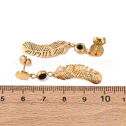 304ステンレススチール製フェザーダングルスタッドピアス  ガラスと  イオンプレーティング（ip）  18KGP本金メッキ  44x12.5mm&nbsp;EJEW-F393-03G