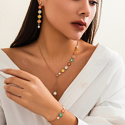 Brass & Alloy Enamel & Plastic Pearl Pendant Necklace & Stud Dangle Earring & Chain Bracelet&nbsp;FS-WGFF44D-03
