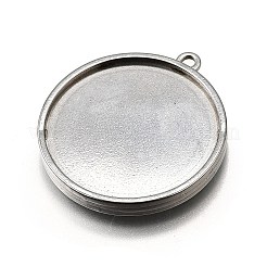 304ステンレススチールペンダントカボションセッティング  両面ブランクベゼルトレイ  ステンレス鋼色  ラウンド  トレイ：25mm  30.5x27.5x3.2mm  穴：2mm&nbsp;X-STAS-S181-02P-B