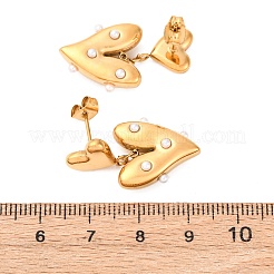 304ステンレススチール製ハートダングルスタッドピアス  プラスチック模造パールと  ゴールドカラー  29x15.5mm&nbsp;EJEW-S279-05G