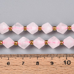 天然石ローズクォーツビーズ連売り  双円錐形  多面カット  シードビーズで  8~8.5x7.5~8.5mm  穴：1~1.2mm  約36~39個/連  14.37~15.75''（36.5~40センチメートル）&nbsp;G-T144-23A-05