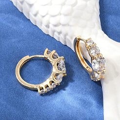 Brass Clear Cubic Zirconia Hoop Earrings&nbsp;EJEW-Q016-14G