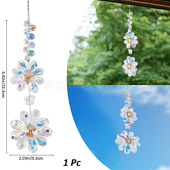 Glass Beaded Flower Hanging Suncatchers&nbsp;AJEW-WH20020-064B