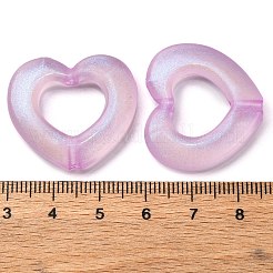 明るい透明なアクリルビーズ  暗闇で光る  グリッターパウダー付き  ハート  パープル  26x29x5mm  穴：3mm&nbsp;MACR-D024-19E