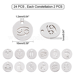 304ステンレススチールチャーム  ウィトゥ丸カン  レーザー切断  星座とフラットラウンド  中空  ステンレス鋼色  10x1mm  穴：1.2mm  24個/箱&nbsp;STAS-UN0013-06P