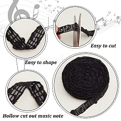 ポリエステル刺繍レーストリム  音符模様  ブラック  1/2~3/4インチ（13~19mm）  約10ヤード/ロール&nbsp;OCOR-WH0060-91A