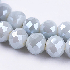電気メッキガラスビーズセット  イミテーション翡翠  ファセットロンデル  ホワイトスモーク  10x8mm  穴：1mm  約63~65個/連  19.2~20インチ（48~50cm）&nbsp;EGLA-D020-10x8mm-47