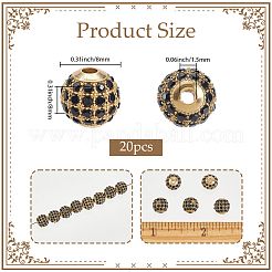 20個の合金ビーズ  ラインストーン付き  ラウンド  ゴールドカラー  8x8mm  穴：1.5mm  20個/セット&nbsp;FIND-PA0001-12