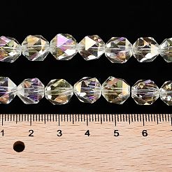 電気メッキガラスビーズセット  フル虹メッキ  ポリゴン  フローラルホワイト  9x9x9mm  穴：1.4mm  約60個/連  22.44''（57センチメートル）&nbsp;EGLA-P057-01A-FR04