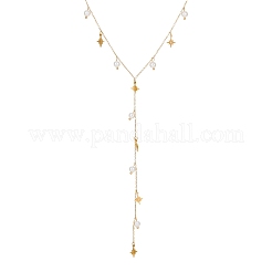 304ステンレススチールとプラスチック製の星型Y字タッセルネックレス（女性用）  ホワイト  18KGP本金メッキ  17.32インチ（44cm）&nbsp;WGA1DD9-01