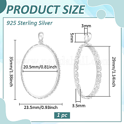 スターリングシルバーペンダントカボションセッティング1個925組  オーバル  プラチナ  トレイ：29x20.5mm  35x23.5x3.5mm  穴：5x3mm&nbsp;STER-BC0003-66P