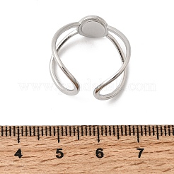 304ステンレス鋼リング部品  パッドリングセッティング  オーバル  ステンレス鋼色  usサイズ7 1/4(17.5mm)  トレイのサイズ：8x6mm&nbsp;RJEW-P188-01A-P