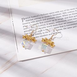Alloy Bowknot with Clear Glass Cube Dangle Earrings&nbsp;EJEW-JE04958