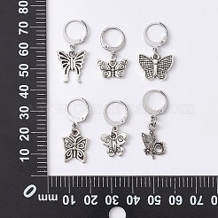 蝶合金多機能ペンダント装飾  304ステンレススチールレバーバック留め具付き  アンティークシルバー＆ステンレス鋼の色  25~34mm  6スタイル  1個/スタイル  6個/セット&nbsp;HJEW-CJ00005