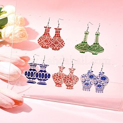 DIYイヤリングキット  プリントされたアクリルペンダントを含む  304ステンレススチールオープン丸カンとピアスフック  プラスチック製ピアスキャッチ  ミックスカラー  49~49.5x27~28.5x2.2~2.5mm  穴：2mm  5スタイル  2個/スタイル  10pc&nbsp;DIY-FS0006-83