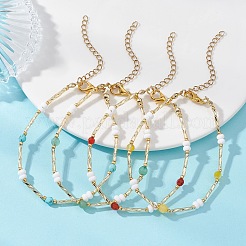 女性用ガラスシードビーズブレスレット4個  天然混合宝石と304ステンレス鋼の金具付き  7-3/8インチ（18.8cm）&nbsp;BJEW-MZ00261