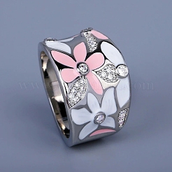 合金エナメルリング  女性用ワイドバンドリング  花  マイクロパヴェキュービックジルコニア付き  カラフル  usサイズ8（18.1mm）&nbsp;WG7A0B9-01