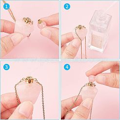 DIYペンダントネックレス作りキット  ファセットナチュラルローズクォーツ開閉式香水瓶ペンダントを含む  304ステンレススチールアズキチェーンネックレス＆丸カン  ゴールドカラー  17.7インチ（45cm）  1個/箱  ペンダント：37.5x23x13.5mm  容量：2ml（0.06液量オンス）  1個/箱&nbsp;DIY-NB0004-64G