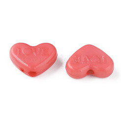 不透明なアクリルビーズ  染め  単語「love」付けのハート  トマト  10x13.5x4.5mm  穴：1.8mm  約2300個/500g&nbsp;MACR-S373-128-S03