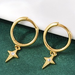 Star 925 Sterling Silver Micro Pave Clear Cubic Zirconia Hoop Earrings for Women&nbsp;EJEW-G427-03G
