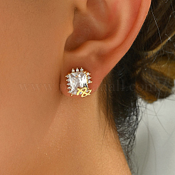 Brass Clear Cubic Zirconia Square Stud Earrings&nbsp;CO7467