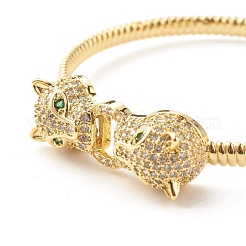 Green Cubic Zirconia Double Leopard Open Cuff Bangle&nbsp;BJEW-B054-20G