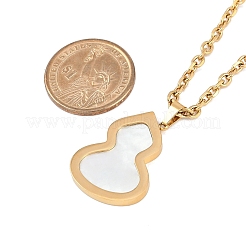 Ion Plating(IP) 304 Stainless Steel Pave Natural Shell Gourd Pendant Cable Chain Necklaces for Women&nbsp;NJEW-M078-02G-01