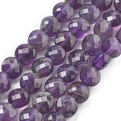 天然石アメジストビーズ連売り  ファセットコインビーズ  フラットラウンド  6~7.5x4~5.5mm  穴：0.8~1mm  約56~70個/連  15.31~16.10インチ（38.9~40.9cm）&nbsp;G-C179-A05-02