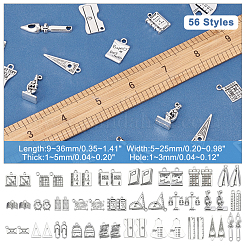 56スタイルのチベットスタイルの合金ペンダント  文房具  アンティークシルバー  9~36x5~25x1~5mm  穴：1~3mm  56個/セット  1セット&nbsp;TIBEP-PH0001-46
