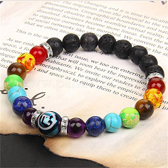 12 Constellations 7 Chakra Natural Lava Rock & Agate & Amethyst & Tiger Eye & Turquoise & Glass Round Beadeed Stretch Bracelets&nbsp;WG33A89-11