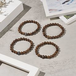 天然ウェンジウッドと合金のスカルビーズストレッチブレスレット、女性用  ミックスカラー  内径：2-5/8インチ（6.8cm）&nbsp;BJEW-JB09146