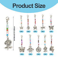 10Pcs Transparent Glass Round Bead & Tibetan Style Alloy Pendant Decoraton&nbsp;HJEW-TAC0067