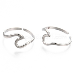 Non-Tarnish 304 Stainless Steel Sea Wave Cuff Rings&nbsp;RJEW-N038-115P