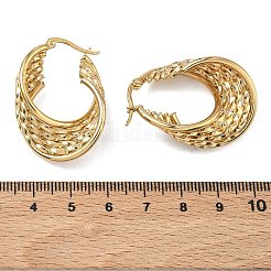 多層ツイスト201ステンレススチールフープピアス  304ステンレスピン付き  PVD真空メッキ  長持ちメッキ  ゴールドカラー  36x26mm&nbsp;EJEW-D354-01G