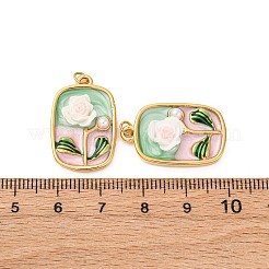 304ステンレススチールエナメルペンダント  花の長方形  ABSプラスチックパールと樹脂、ジャンプリング付き  イオンプレーティング（ip）  18KGP本金メッキ  25x16x6mm  穴：2.5mm&nbsp;STAS-U061-45G