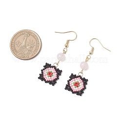 Handmade Glass Seed Beaded Window Lattice Pattern Dangle Earrings&nbsp;EJEW-MZ00560-02